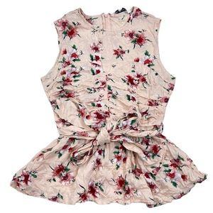 Walter Baker pink Pena Shirred/cinched Floral Blouse. Waist bow Size Medium